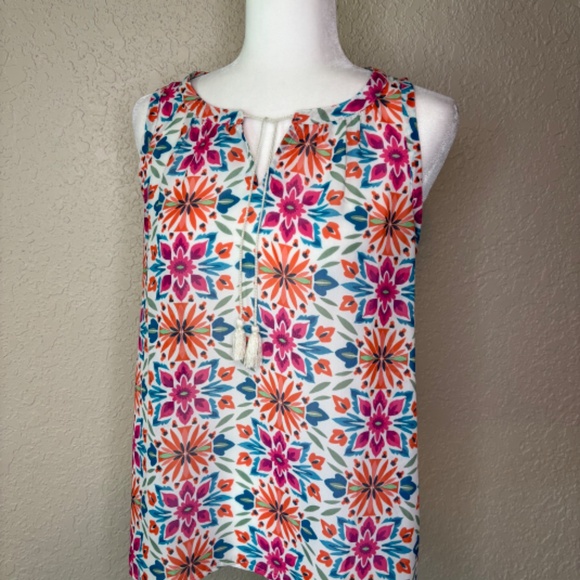 Gap Multi-Color Floral Print Sleeveless Tassel Tie Top Women's Size Medium - Picture 4 of 10